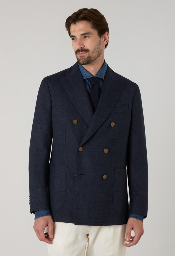 K-Jacket doppiopetto in lana leggera a nido d'ape blu