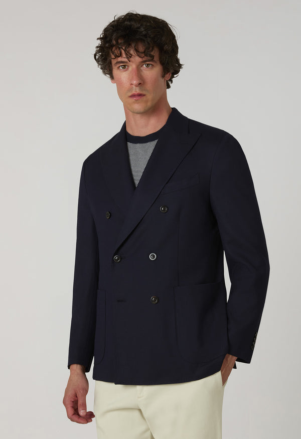 K-Jacket doppiopetto in lana leggera a nido d'ape blu