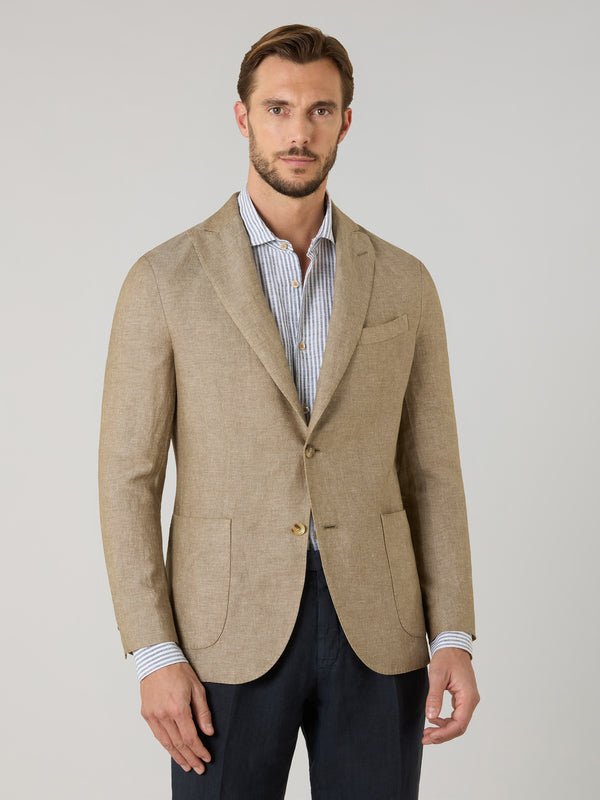 K-Jacket in lino cashmere e seta marrone chiaro