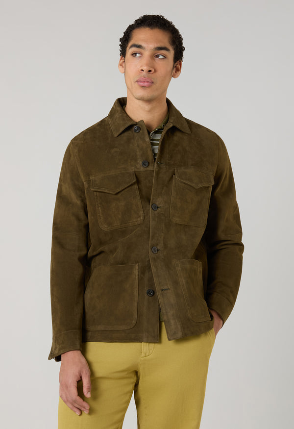 Giacca Workwear in suede khaki scuro